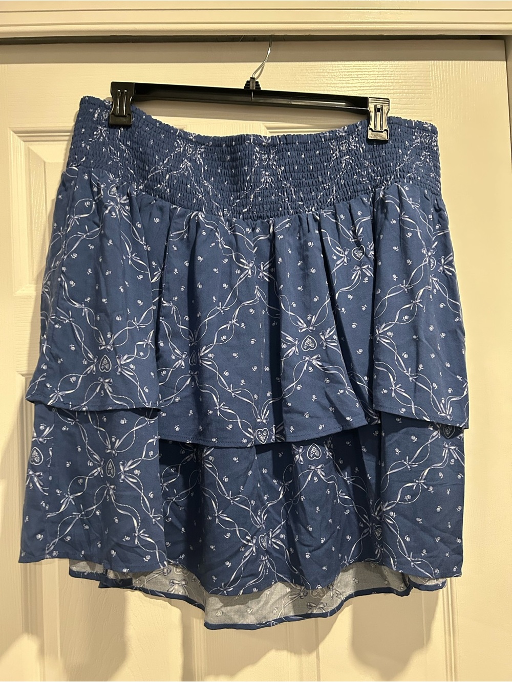Plus Blue Tiered Smocked Waist Floral-Print Skirt